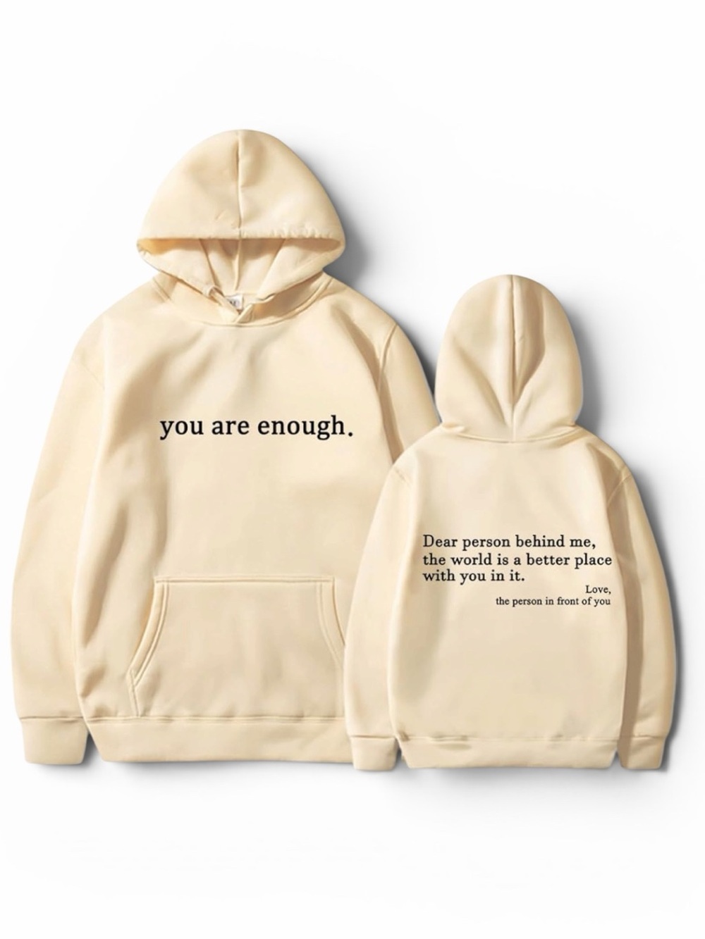 NEW You Are Enough Oversized Inspirational Pocket Hoodie Cream Yellow Women’s M